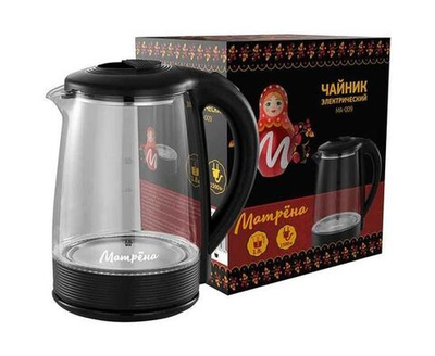 Чайник электр. Матрена МА-009 черный (диск, 2л) 1,5кВт, стекло/пластик, 5418