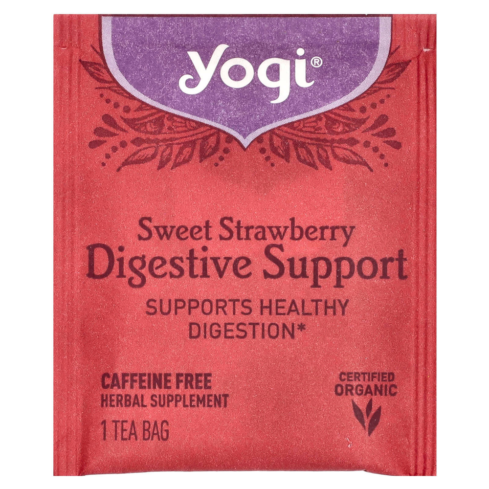 Yogi Tea, поддержка пищеварительной системы, сладкая клубника, без кофеина, 16 чайных пакетиков, 32 г (1,12 унции)