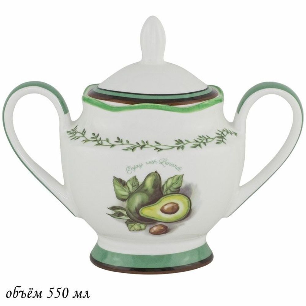 Lenardi 109-074 Сахарница 550 мл АВОКАДО в под.уп.(х36)Фарфор
