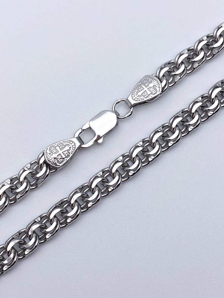 Цепь из серебра/Бисмарк/Родий/Со вставкой "Спаси и сохрани"/С алмазной огранкой