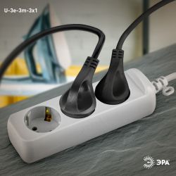 Удлинитель электрический ЭРА U-3e-3m-3x1 с заземлением 3 розетки 3м ПВС 3x1мм2 16А