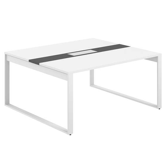AG.2-1616.WH.72.WH.AN / Стол для переговоров 1600х1638х750 / профиль О-образный: 70х20 белый; лючок: серебро; столешница: белый вставка антрацит