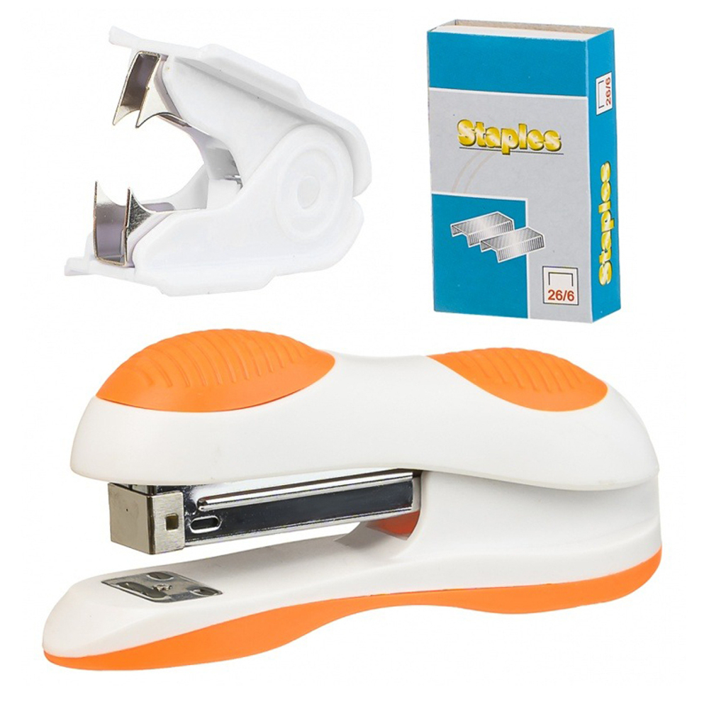 Степлер канцелярский Basir с антистеплером и скобами, 24/6 и 26/6 на 30 листов, серия "Ученик" 13.5*3.5*3 см, ассорти