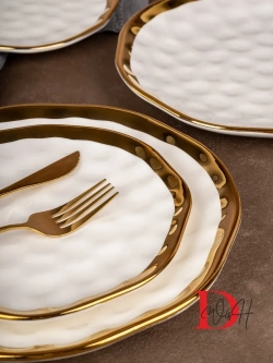 Набор из 6 глянцевых тарелок плоских мятый фарфор 25 см