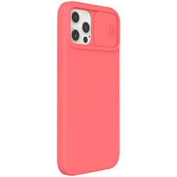 Чехол розового цвета (Peach Pink) от Nillkin для iPhone 12 Pro Max, с мягким шелковистым покрытием, серия CamShield Silky Silicone Case с защитной шторкой для камеры