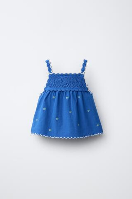 ZARA ТОП ИЗ КРУЖЕВА КРОШЕ С КОНТРАСТНЫМИ ДЕТАЛЯМИ, СИНИЙ ЭЛЕКТРИК