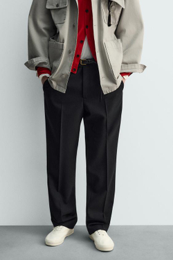 ZARA БРЮКИ STRAIGHT FIT ИЗ СМЕСОВОЙ ШЕРСТИ — LIMITED EDITION, ЧЕРНЫЙ