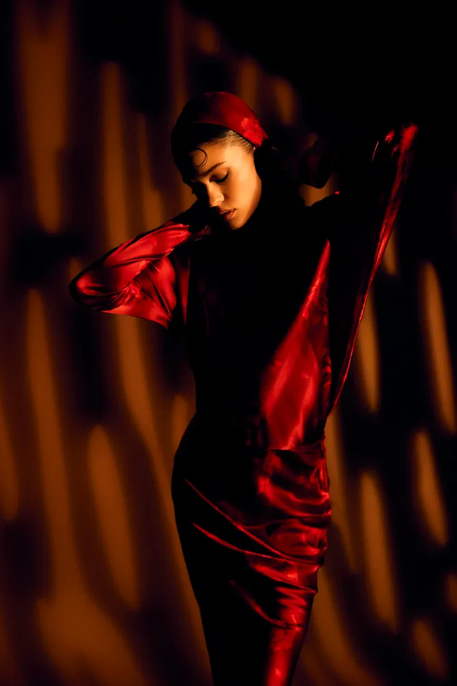 Анита макси (Anita maxi), платье макси из бордового атласа с цветочным принтом