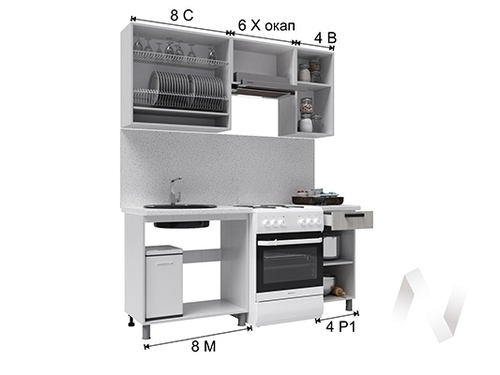 Кухня Одри 1.8м с окапом (корпус белый/дуб остин серый; дуб остин бежевый)