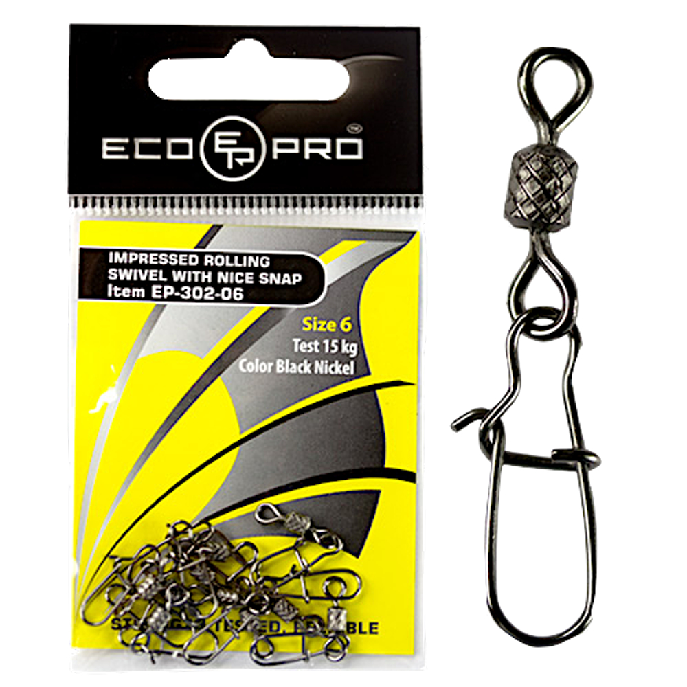 Вертлюг с застёжкой EcoPro EP-302-10 7кг 10шт Black Nickel