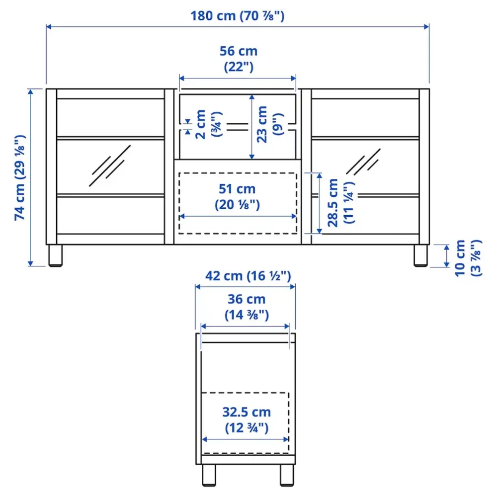 Тумба под ТВ с ящиками - IKEA BESTÅ/BESTA/БЕСТО ИКЕА, 42х74х180 см, белый
