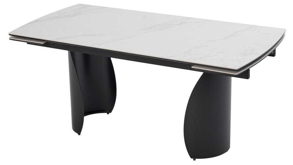 Стол ОЛЬХОН 180 БЕЛЫЙ МРАМОР МАТОВЫЙ , керамика / Черный каркас, М-City