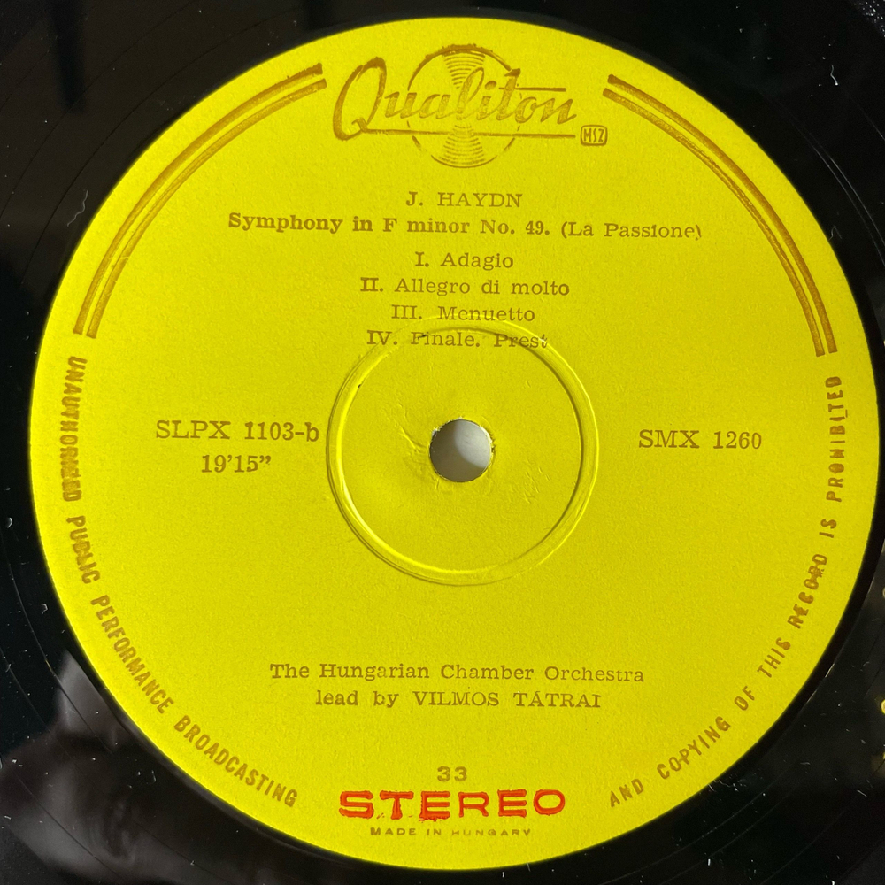 Винтажная виниловая пластинка LP Joseph Haydn Йозеф Гайдн, Ungarisches Kammerorchester, Vilmos Tatrai, Симфония Sinfonie Nr. 7 (Венгрия 1967)