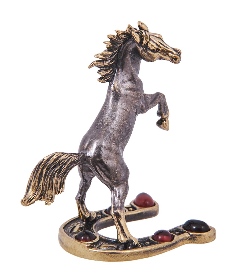 Народные промыслы AM-4188 Фигурка «Лошадь Мустанг на подкове» (латунь, янтарь)
