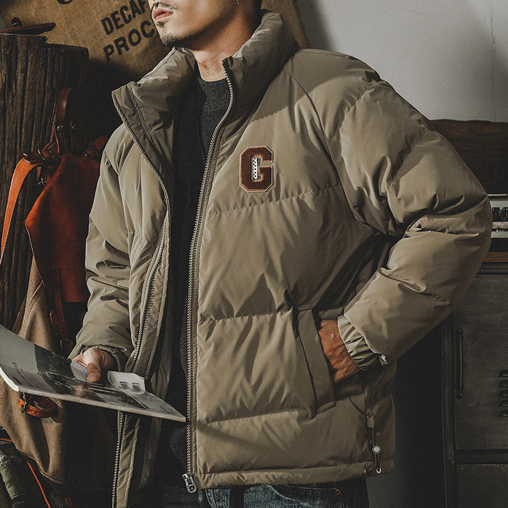 Мужской зимний пуховик без капюшона.Наполнитель 90% белый утиный пух.