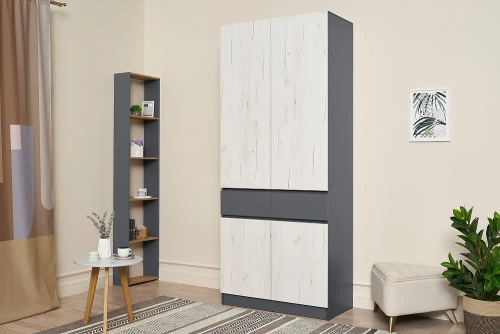 Шкаф двухдверный КР-25 графит / дуб крафт белый