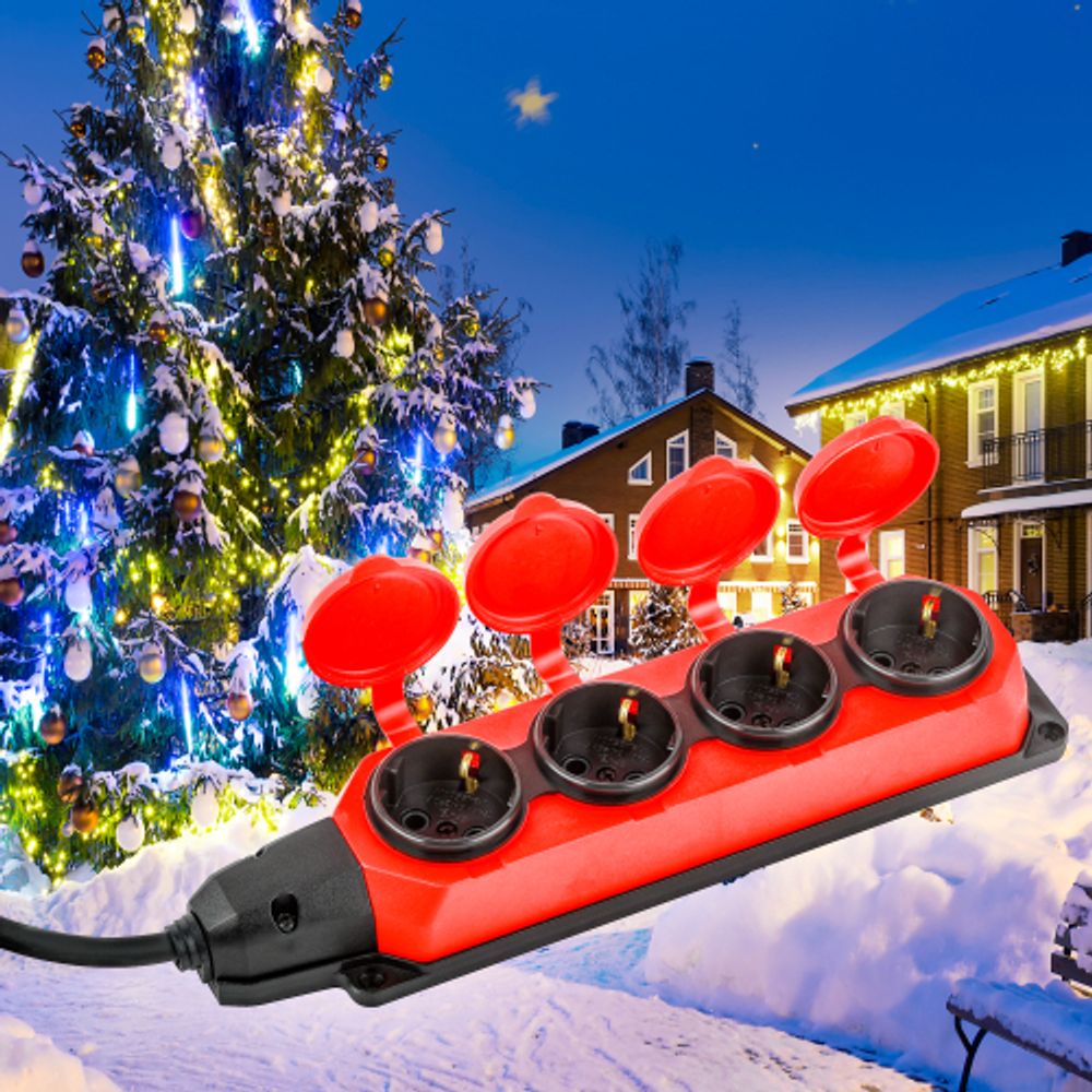 Удлинитель силовой ЭРА UK-4e-3x1,5-10m-IP44(KG) с заземлением 4 розетки каучук 10м КГ 3х1,5мм2 IP44