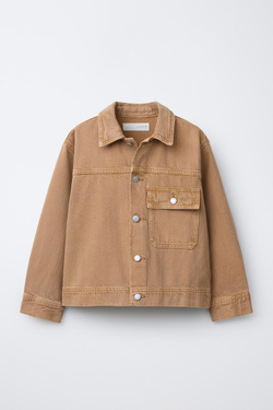 ZARA КУРТКА-РУБАШКА ИЗ ХОЛЩА С КАРМАНОМ, ТЫКВЕННЫЙ