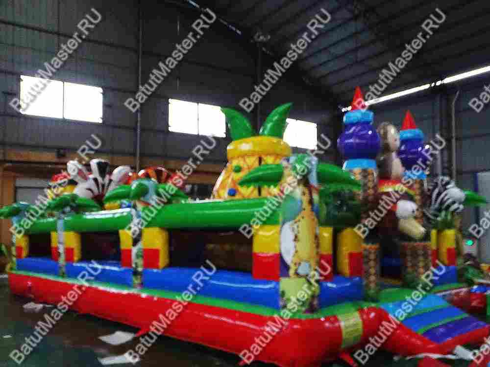 Коммерческий надувной батут "Зверята на радуге" 9*5*2.8 м, окна по бокам