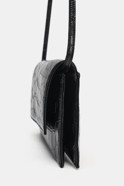 ZARA СУМКА С РЕЛЬЕФНЫМ УЗОРОМ И КЛАПАНОМ, ЧЕРНЫЙ