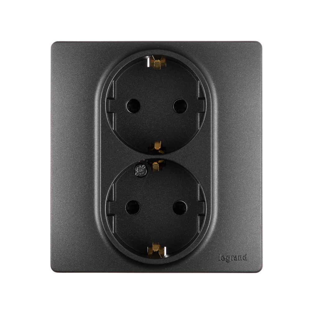 Розетка двойная с заземлением со шторками в сборе 16А 250В антрацит ETIKA Legrand