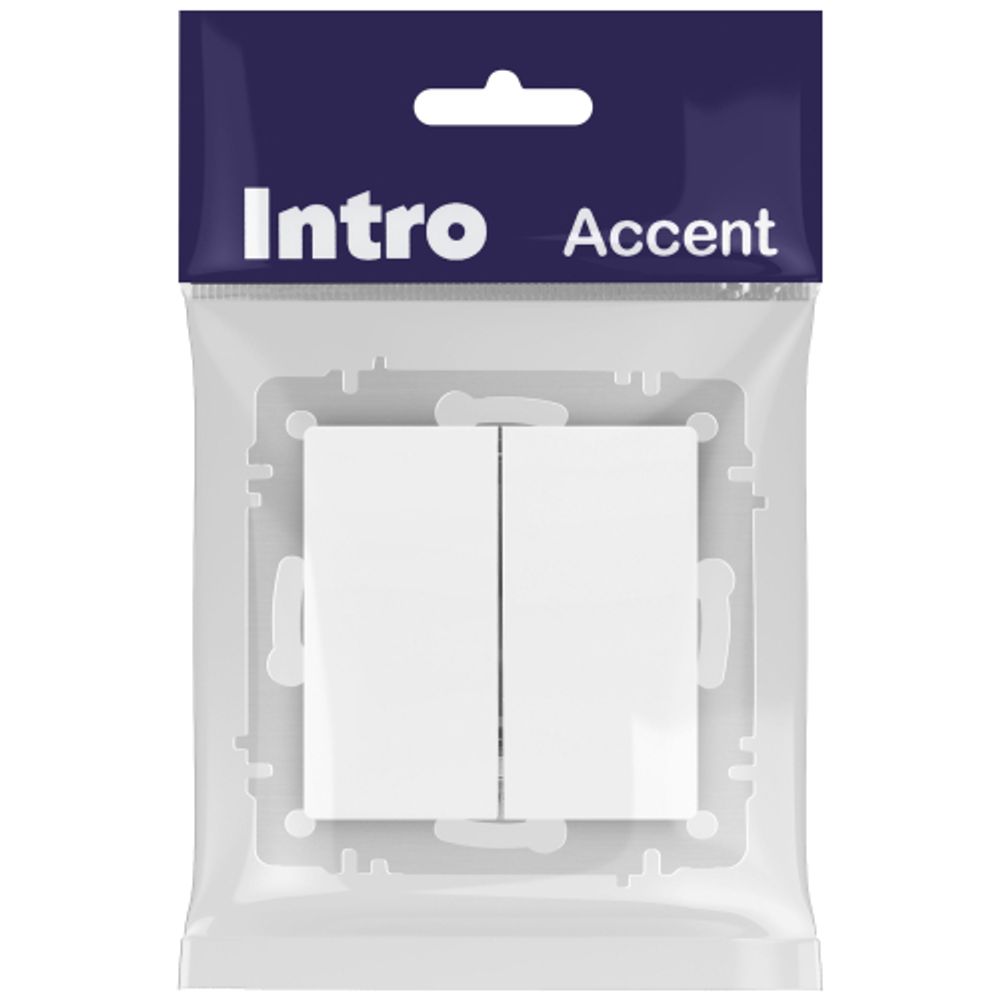 Выключатель Intro Accent 6-104-01М двойной, 10А-250В, IP20, СУ, AL/CU, белый матовый | Intro