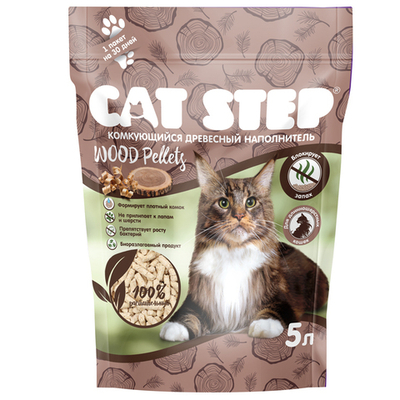 Наполнитель комкующийся растительный CAT STEP Wood Pellets 5 л