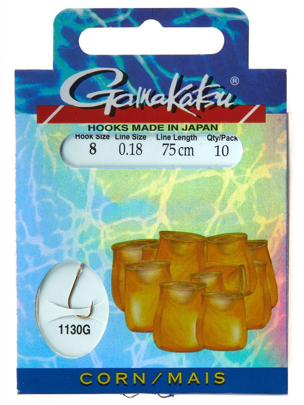 Крючки с поводком Gamakatsu Booklet CORN 1130G размер 08/0, 18мм 75см (упк.10шт.)