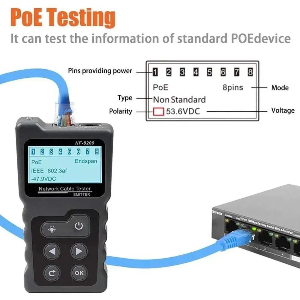 Кабельный тестер NF-8209 Noyafa поиск дефектов витой пары измеритель длины PoE кабельный трекер