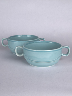 Бульонница супница с ручками фарфоровая тёмно-серый набор 2 шт в стиле акварель