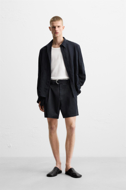 ZARA ШОРТЫ В ПОЛОСКУ С РЕМНЕМ, СИНИЙ