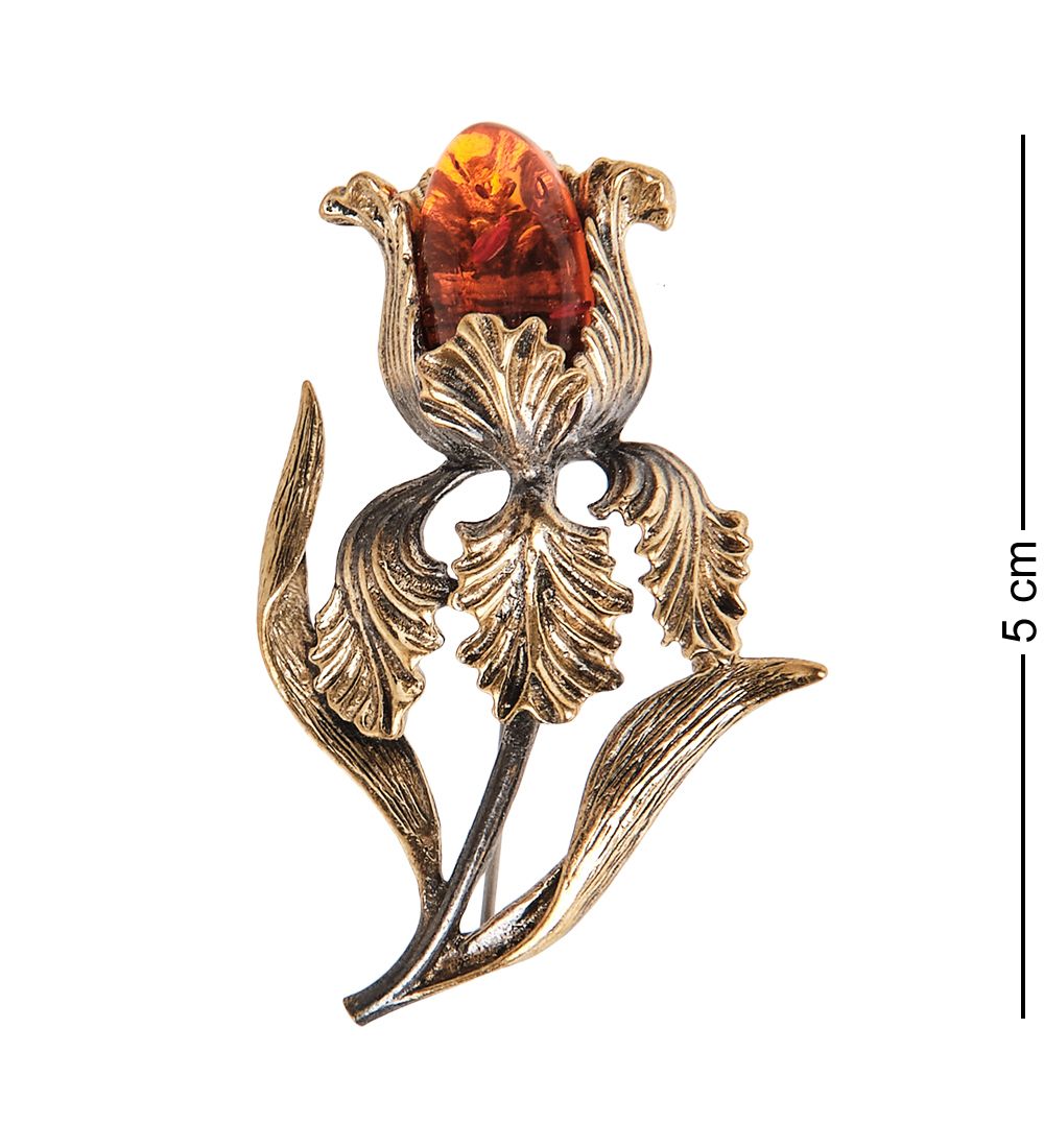 AM- 184 Брошь «Ирис» (латунь, янтарь)