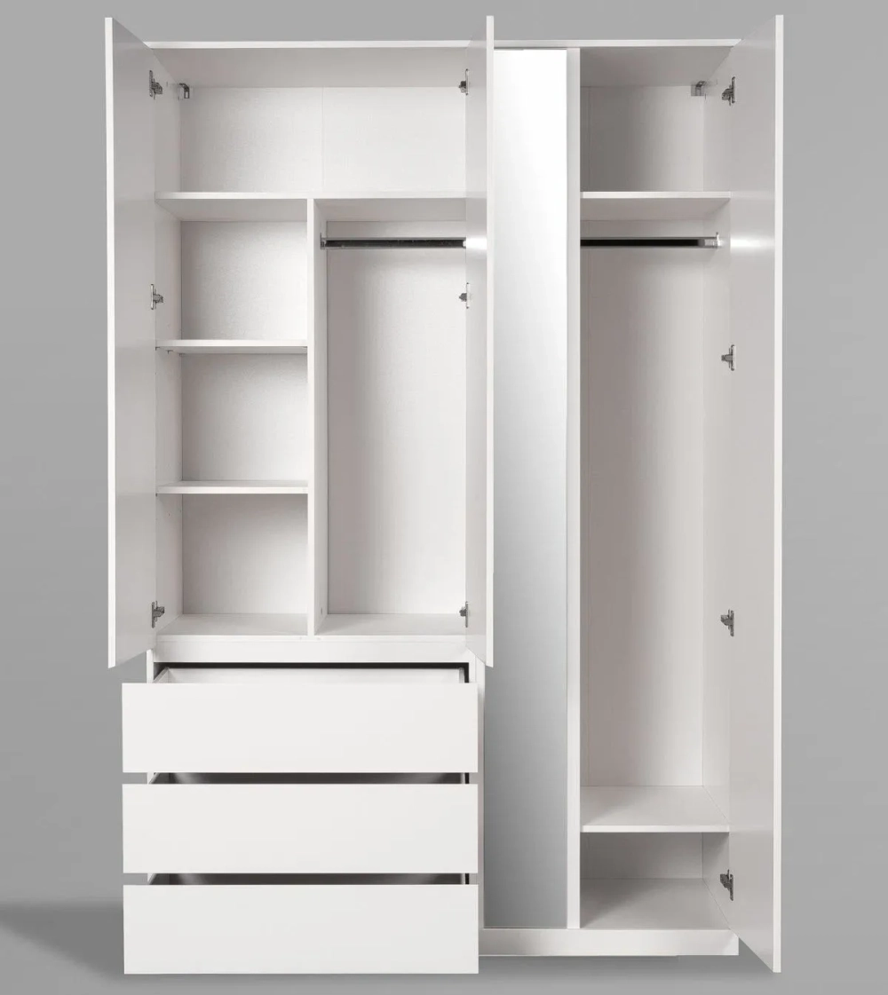 Шкаф распашной Варма Стор 144 с зеркалом, 222*144*57 см, белый