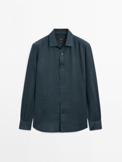 Massimo Dutti Рубашка приталенного кроя из 100% льна, синий