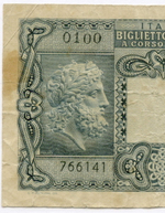 Банкнота Италия 10 лир 1944 год 0100 766141. F-VF