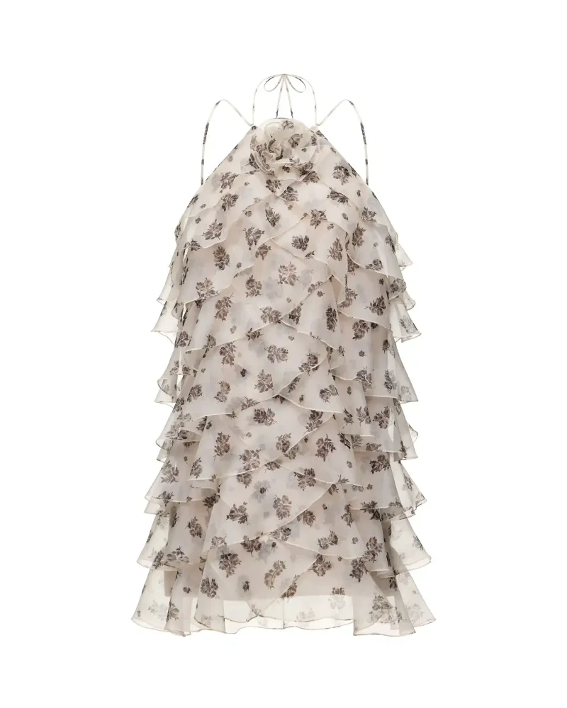 Dahlia, платье мини из молочной органзы с цветочным принтом