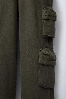 ZARA БРЮКИ КАРГО WIDE LEG, ХАКИ