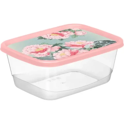 Контейнер для продуктов прямоугольный 0,85л с декором "Сад пионов" (розовый)