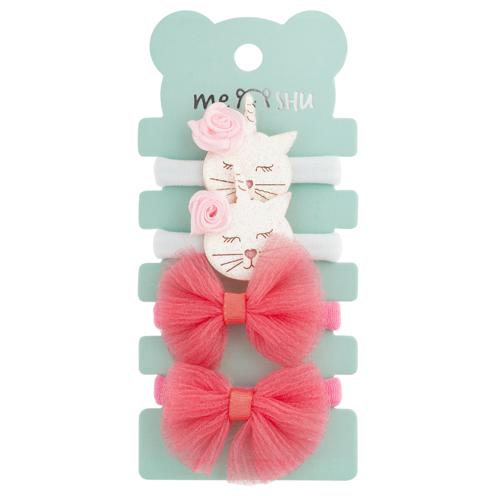 Резинки для волос MESHU, medium, c текстильными топперами, ассорти, 4шт., диаметр 3см, европодвес MS_60576