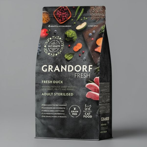 Сухой корм GRANDORF Fresh Cat STERILISED Duck&Sweet Potato для стерилизованных кошек из свежего мяса утки с бататом
