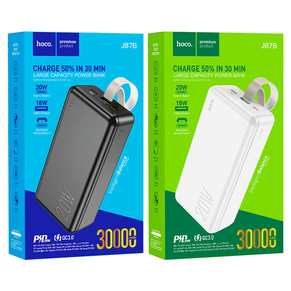 Портативный аккумулятор HOCO J87B 30000 mAh PD 20W +QC 3.0 (черный)