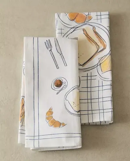 ZARA HOME КУХОННОЕ ПОЛОТЕНЦЕ С ПРИНТОМ (НАБОР ИЗ 2 ШТ.), БЕЛЫЙ