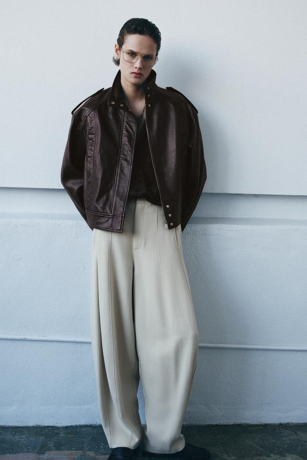 ZARA БОМБЕР ИЗ 100% КОЖИ — ZW COLLECTION LIMITED EDITION, ГРАНАТОВЫЙ