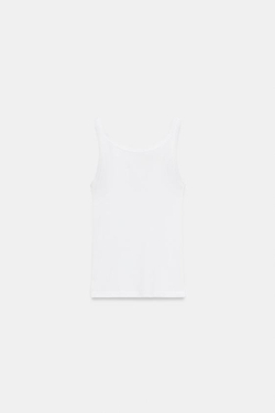 ZARA ТОП В РУБЧИК ИЗ ХЛОПКА, БЕЛЫЙ