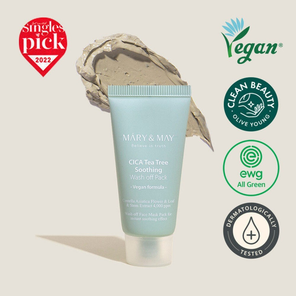 Глиняная маска для чувствительной кожи Mary&May CICA TeaTree Soothing Wash Off Pack