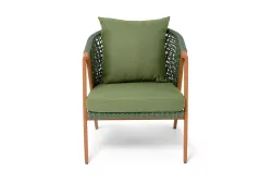 "Амстердам" кресло плетеное из роупа, каркас алюминий, роуп зеленый круглый, ткань зеленая