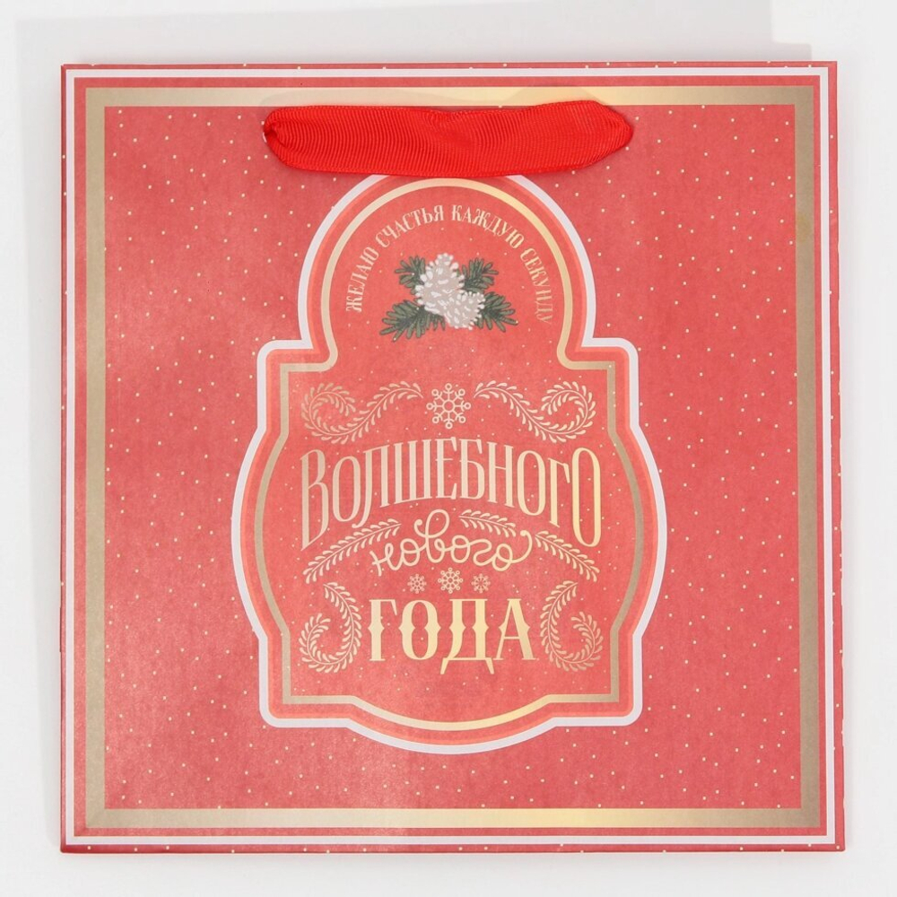 Пакет подарочный новогодний ламинированный квадратный «Вера в чудеса», 22 х 22 х 11 см.