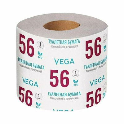 Туалетная бумага "VEGA" 1-слойная, с втулкой (48шт) С перфорацией и тиснением