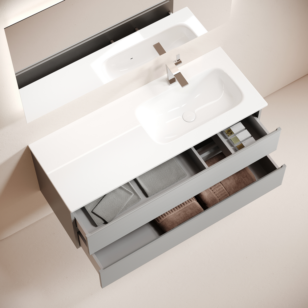 Тумба подвесная SANCOS Folk  правая 1195х445х500, c двумя ящиками оснащенными доводчиками, Ergraut soft, арт.FL120RES