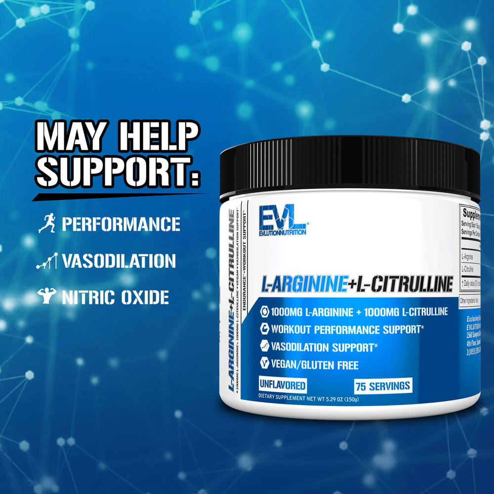 EVLution Nutrition, L-аргинин + l-цитруллин, без добавок, 150 г (5,29 унции)